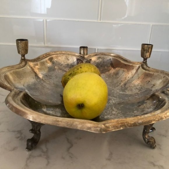 Other - Candle Holder with vase. Large. Bowl. Metal. Rare